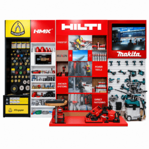 Hilti, Makita, Klingspor, and HMX Multi-Brand Industrial Display Stand
